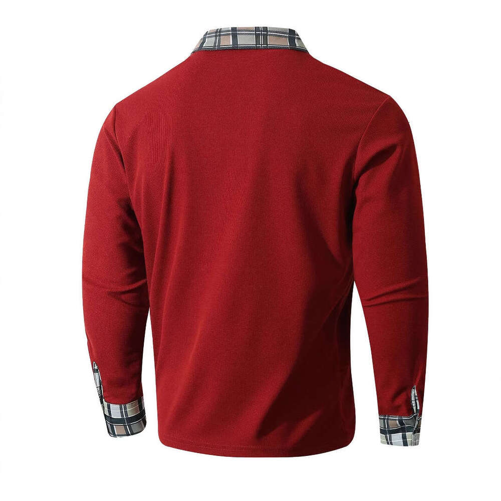 New Men's Autumn Outdoor Fashion Breathable Turn-Down Collar Sports Casual Long Sleeve Plaid Polo Shirt