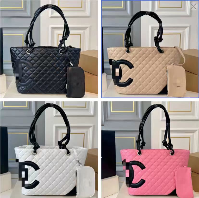 Designer White Leather Tote Large Capacity Single Shoulder Handbag women Luxury Top Quality Black Pink Totes