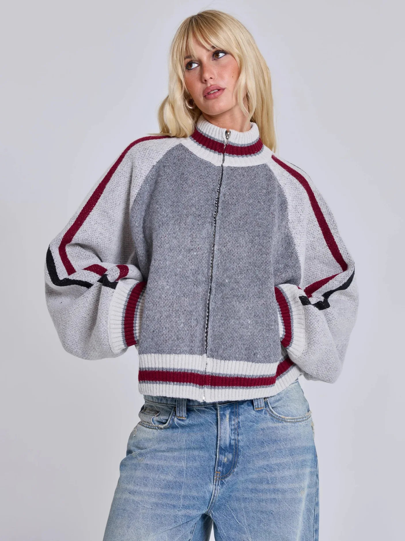 Autumn and winter trendy street American retro letter pentagram loose knit sweater cardigan 251029