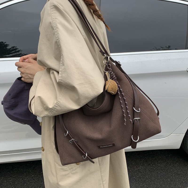 New retro women's suede backpack, large capacity commuter crossbody bag, fashionable single shoulder handbag, trendy versatile designer bag