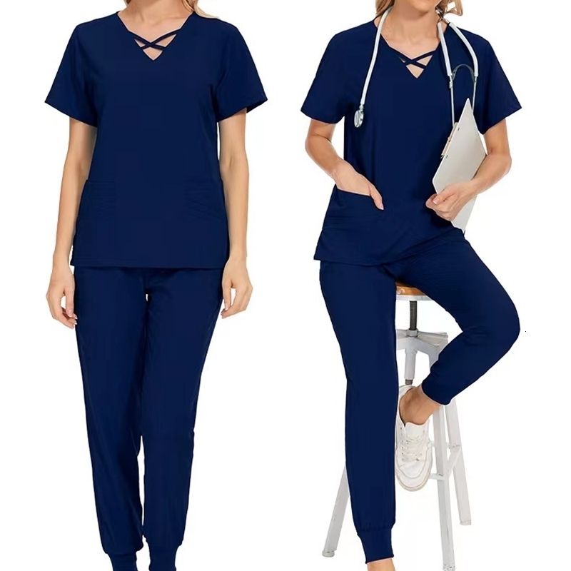 Stretch Women Slim Fit Scrubs Sets Uniforms Doctors Tops Joggers Gowns Nurse Accessories Salon Spa Workwear Set 251029