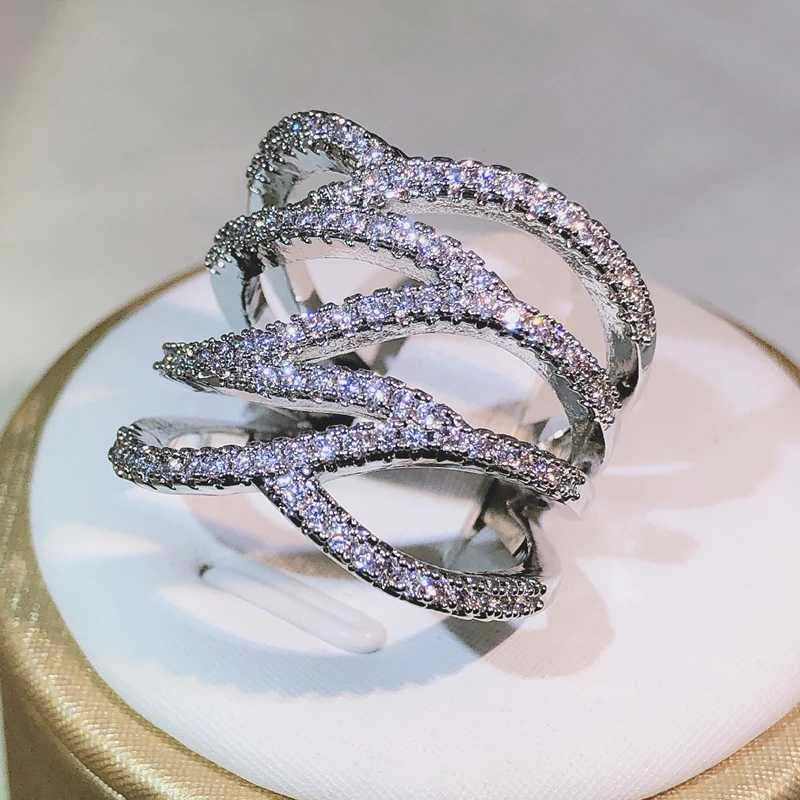 Creative Geometric Winding White Zircon Ring 925 Sterling Silver For Ladies Fashion Party Cocktail Party Jewelry GiftW251030