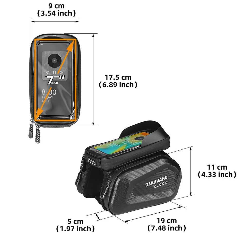 Bicycle Front Tube Bag with Touch Window Phone Holder Waterproof Hard Shell Cycling Storage Bag H251029