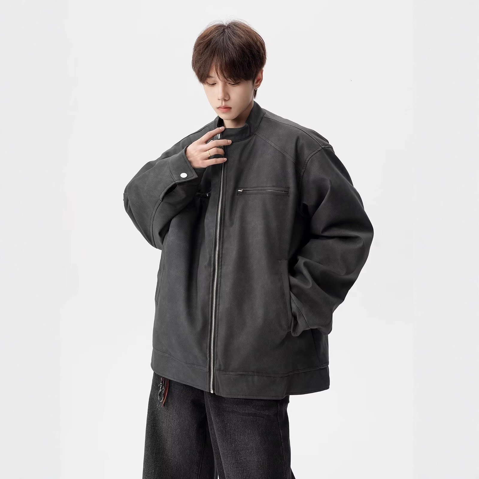 2025 Autumn New Men's Stand Collar Casual Solid Color Designer Jacket Zipper Simple Youth Jacket Trend