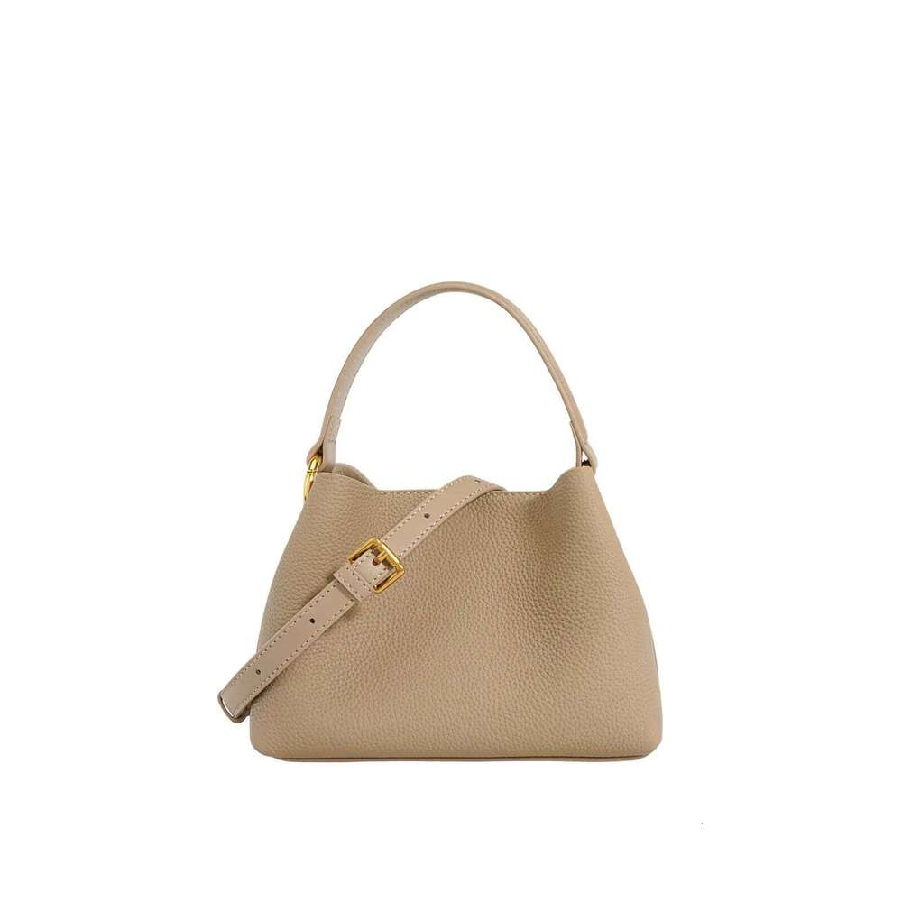 Mini Soft Leather Bucket Bag Women's Crossbody Basket Design Handbag Top Layer Cowhide Apricot Color Casual Chic Style