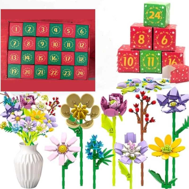 Advent Calendar 2025 Flower Bouquet Building Blocks For Adults Kids 24 Days Christmas Countdown Calendars With 24 Types Flowers C251030