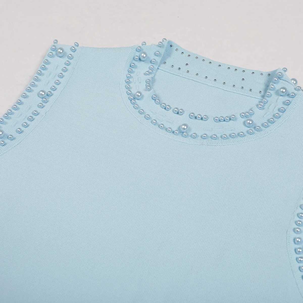 Thr Color Highquty Elastic Knitted New Fashionable Luxury Pearl Long Slved Cardigan Slveless Slim Fit Dress Women Set C251030