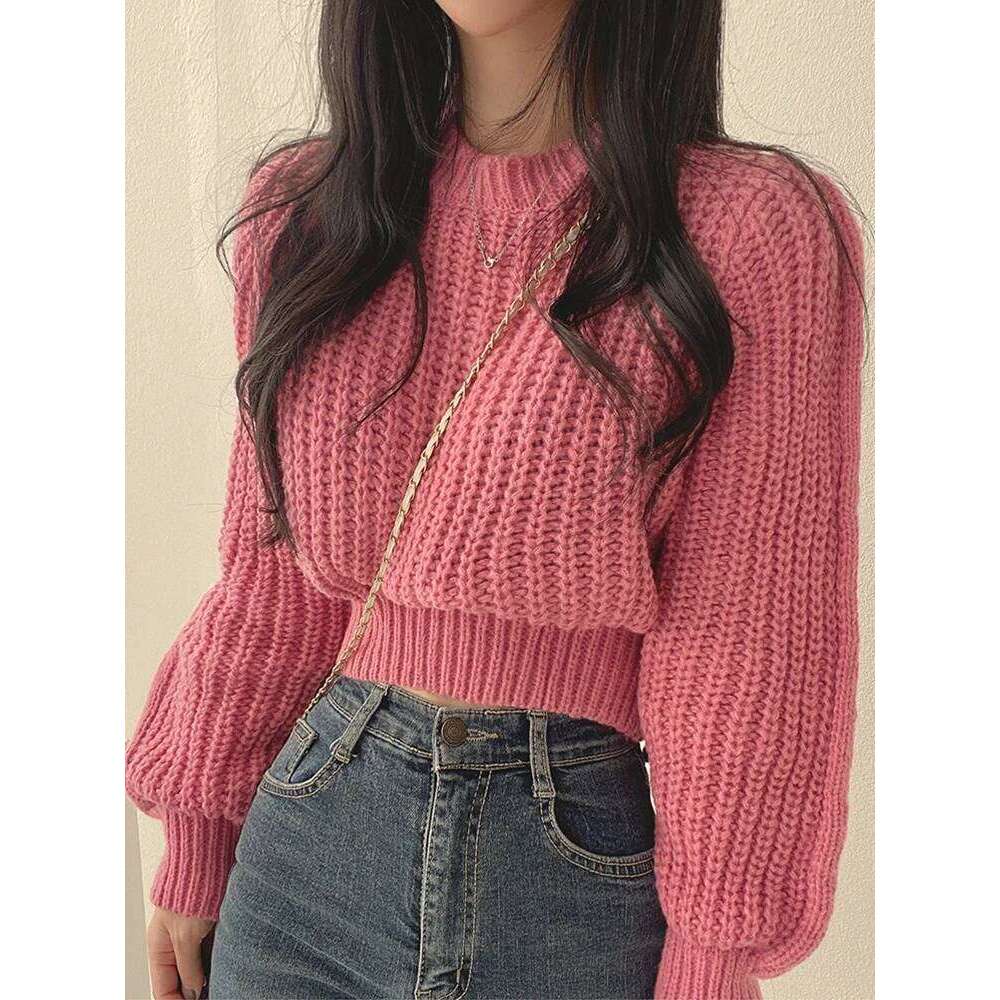 Loose Vintage Haruku Lantern Long Sleeve Women Korean Autumn Winter Knitwear Soft Warm Tops Chic Solid Femme Sweater Designer Sweater Women Bear Sweat