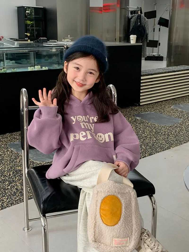 Baby Girls 2025 New AutumnWinter FleeceLined Letter Print Thickened HoodieT251030