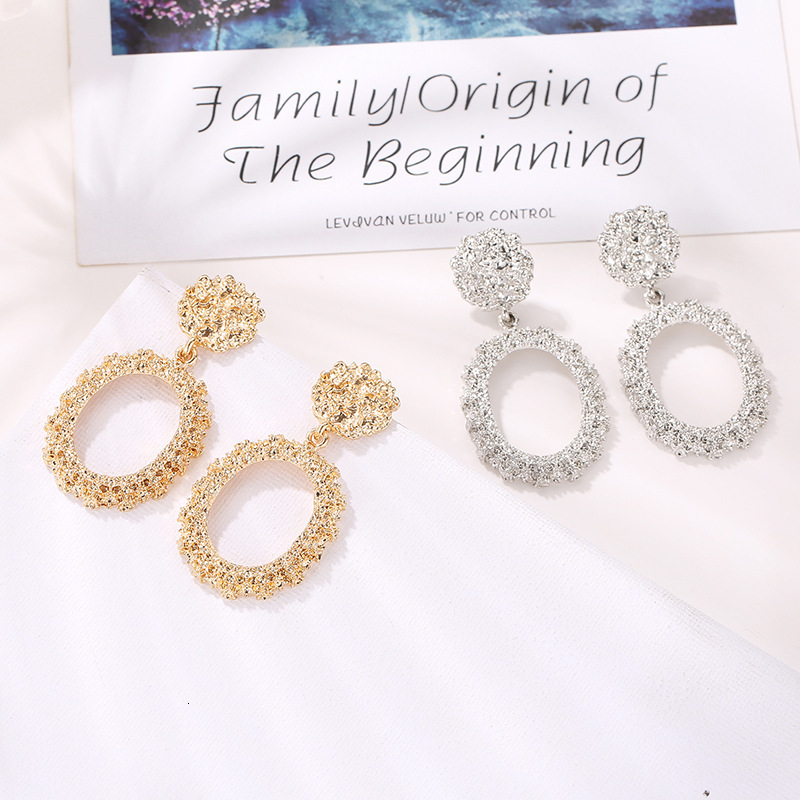 New Arrival Personality Geometric Frosted Stud Exaggerated Circle Relief Women Earrings