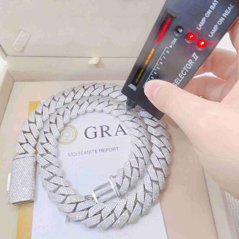 Iced Out Pass Dia Tester Sterling Sier Necklace Vvs Moissanite Cuban Link Chain