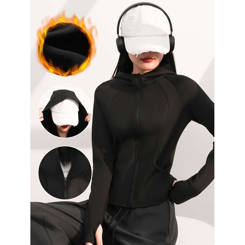 Women S Fleece Lined Zip Up Jacket Slim Fit Long Sleeve Warm Fall Winter With Pockets Thumbhole Casual Wear Hoodie Stylish Casualwear Durable Outerwea