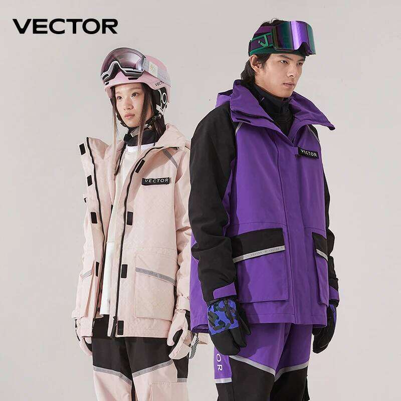 VECTOR Brand Men Women Jacket Winter Warm Windproof Waterproof Ski Suit Outdoor Sports Snowboard Coat Splicing Double Plate