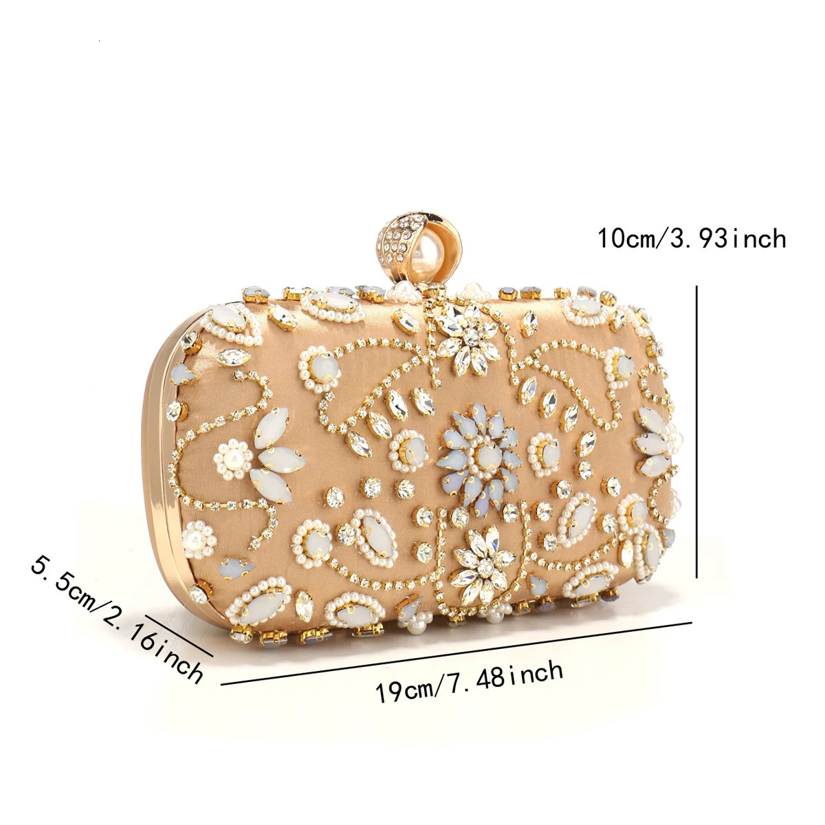Vintage Style Embroidery Satin Evening Bags Rhinestones Party Small Clutch Handbags Metal Pearl Diamonds Flap Golden Purse 251023