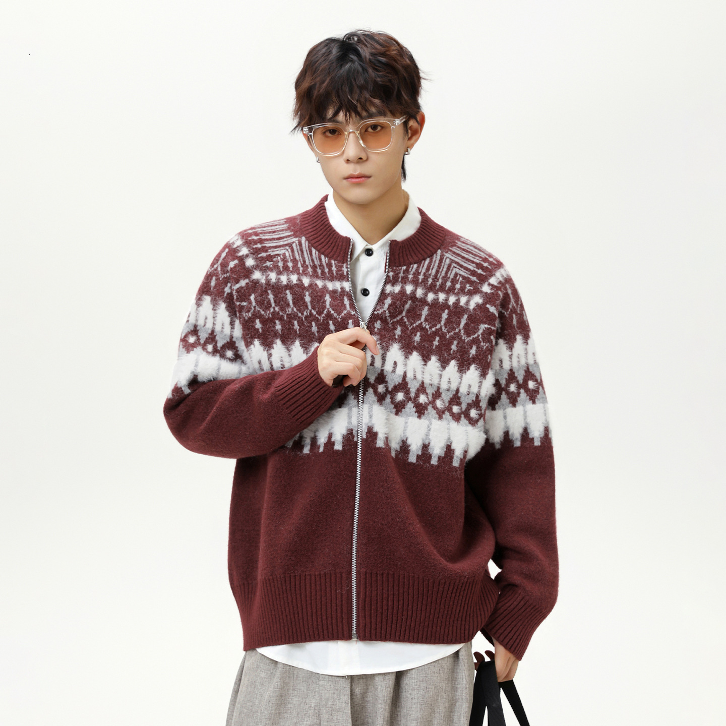 Textured Designer Sweater Fair Isle Cardigan Sweater For Men And Women Autumn And Winter Faux Mink Ethnic Style Soft Knitted Couple's Coat
