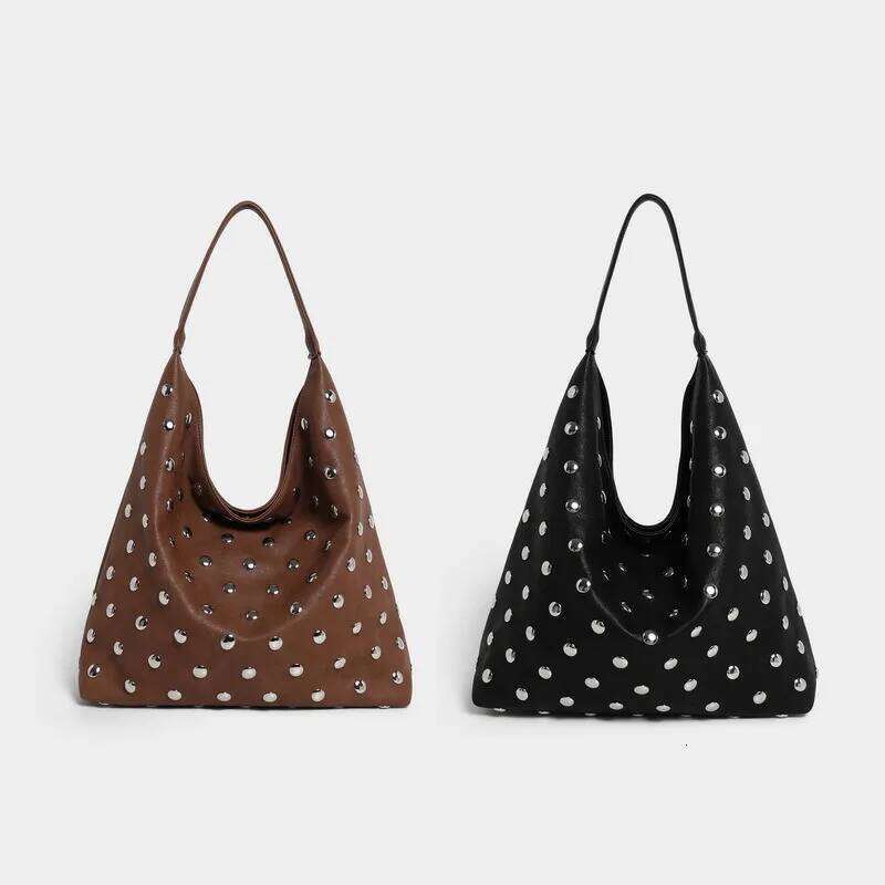 Fashion Hollow Rivet Large Capacity Tote Bag Hobos Women Handbags Soft Pu Leather Shoulder Bags Trend Big Shopper Purses