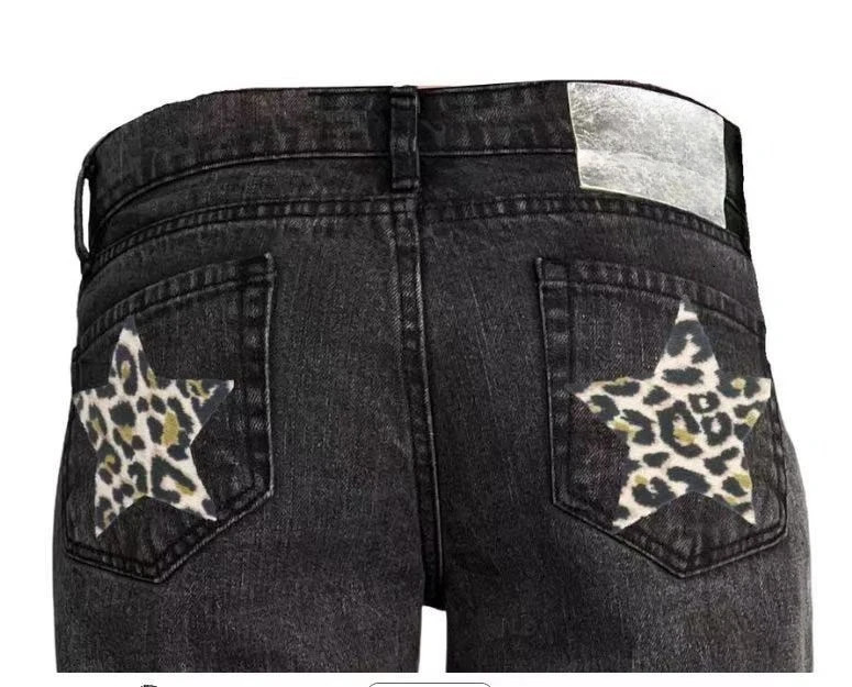 High Waisted Women Vintage Jeans Five Pointed Star Back Pocket Print Side Stud Embellishment Harajuku Street Baggy Casual Denim 251029