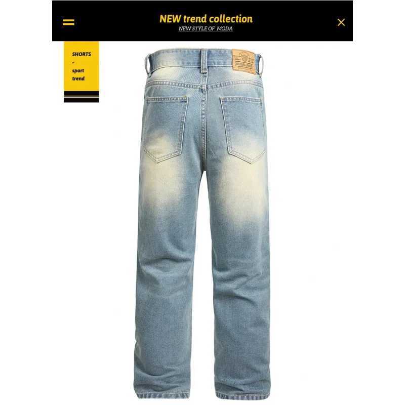 Nostalgic ripped jeans mens 2025 autumn collection trendy brand American retro washed loose straight leg fashionable long pants J251030
