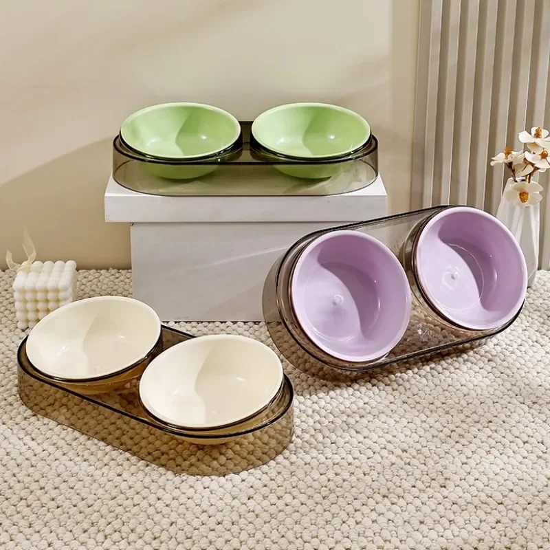 Dog Food Bowl Adjustable Cat Water Bowl Double Bowls for Dogs Feeding Neck Protector Detachable Dog Food Container Pet Supplies J251113