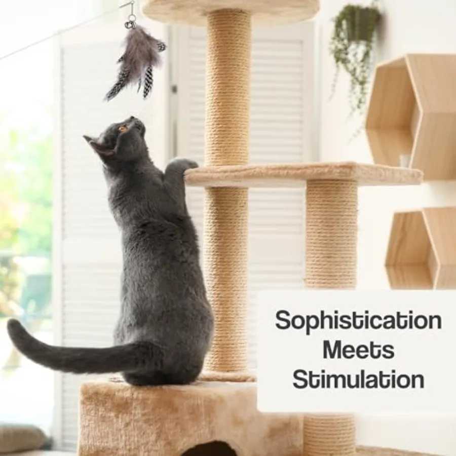 Cat Wand Toy Set 2 Feather Teaser Wands with 4 Interchangeable Refills 27 ible Wire Wooden Handle Interactive Play for Indoor C S251029{category}