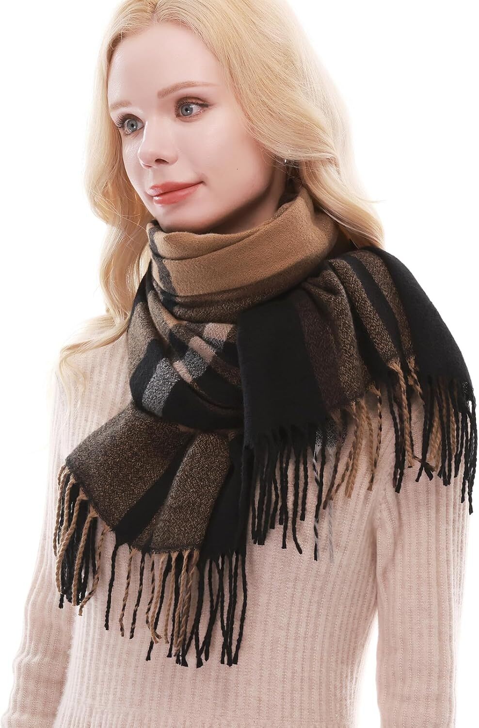 Custom Plaid Scarf Women Fall Winter Pashmina Scarves Wraps for Cold Weather Warm Large Christmas gifts