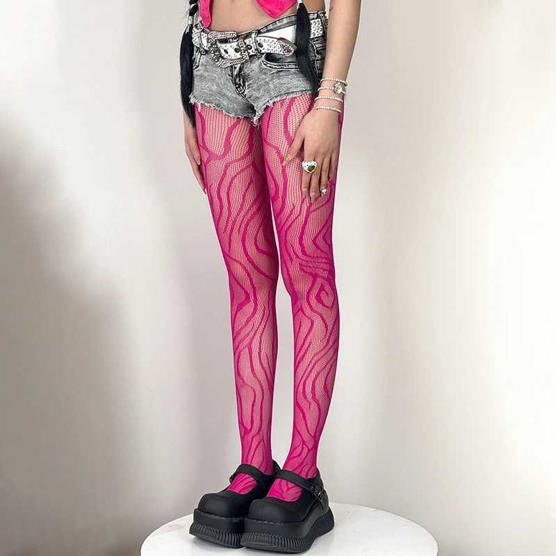 Y2K Style Fishnet Stockings Women Striped High Waist Fishnet Tights 2025 Summer Fishnet Hollow Floral Thigh High Pantyhose R251030