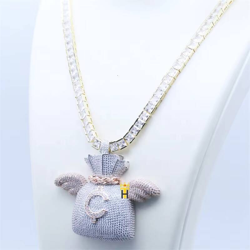 Iced Out Cubic Zirconia Pendant Hip Hop Women Bling Charms Jewelry Gift Copper Silver Money Bag Pendant