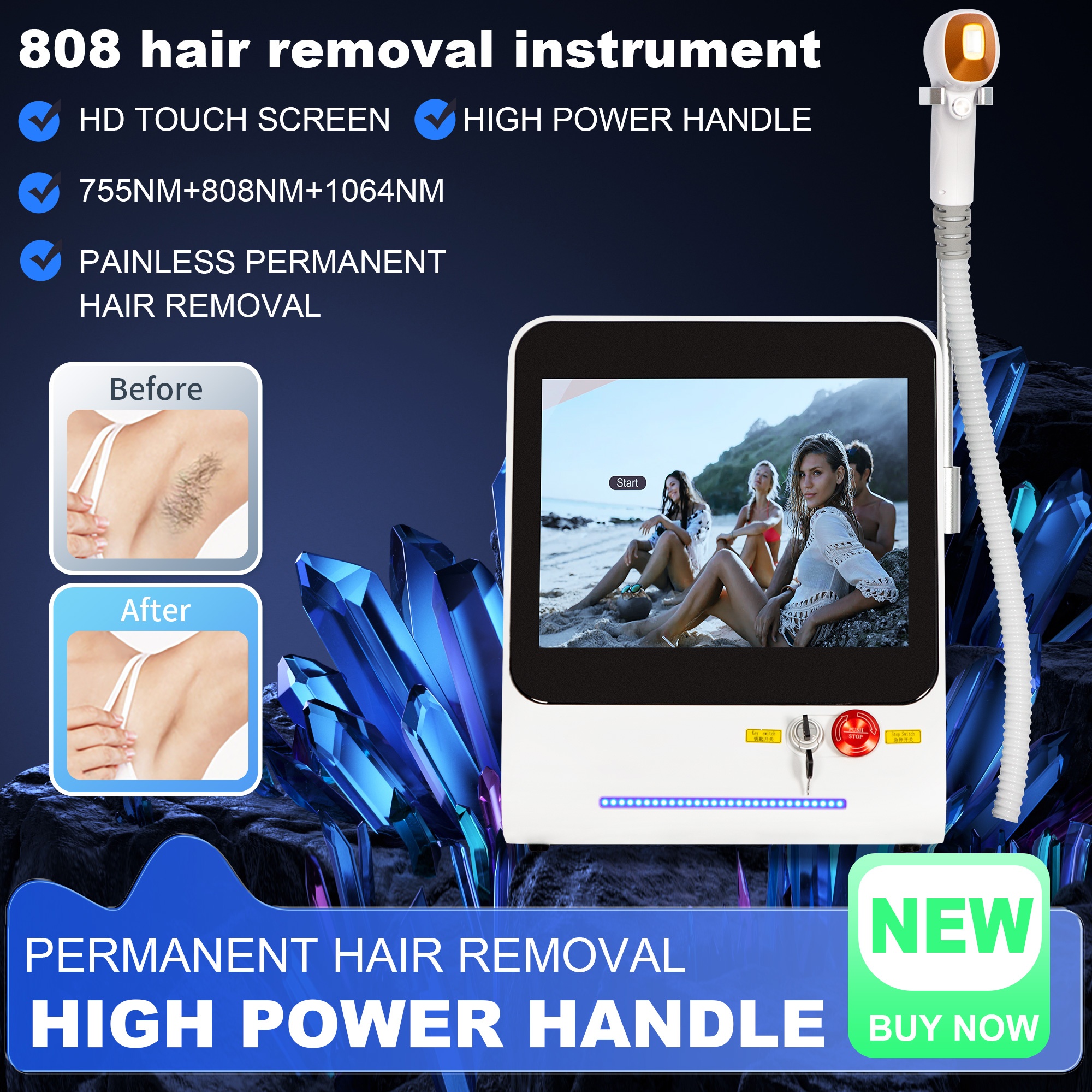 Full-Body Permanent Hair Removal: Ice Titanium Painless Device Powered by Diode & Alexandrite Laser