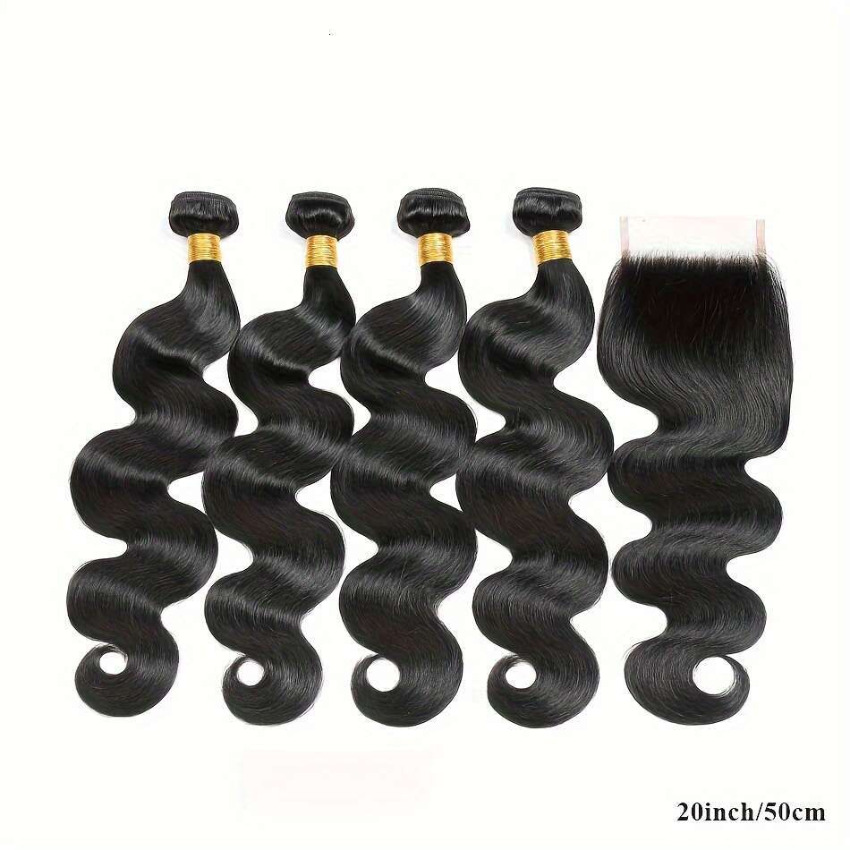 4 Body Wave Bundles 4X4 Free Part Brazilian Extension With Closure Virgin Human Hair