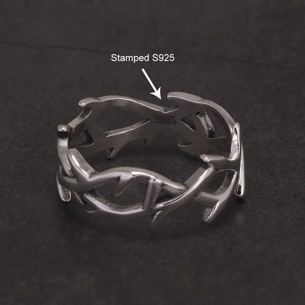925 Sterling Silver Gothic Thorn Couple Rings for Women Men Punk Retro Cool Spiky Finger Ring Adjustable Hiphop Y2k JewelryW251030