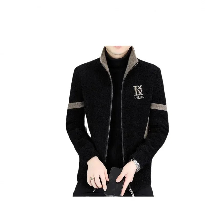 Mens Fashionable Woolen Jacket Autumn Winter Thickened Fleece Lined Stand Collar Casual Stylish Leisure Tweed Coat 251029