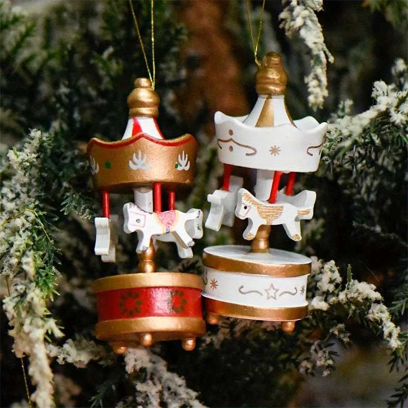 6Pcs Wooden Carousel Horse Hanging Ornaments For Christmas Tree Decor Merry Go Round Pendants Home Party Festival Decoration C251030