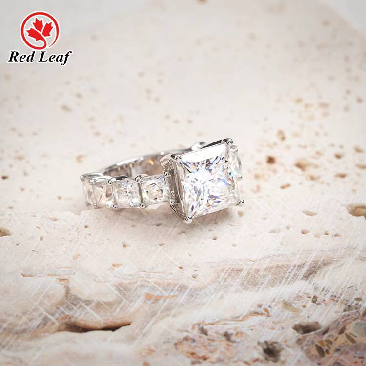 Redleaf Trendy Fine Jewelry Square Cut Moissanite Rings 925 Silver Plated 18K White Gold Plated Engagement Ring