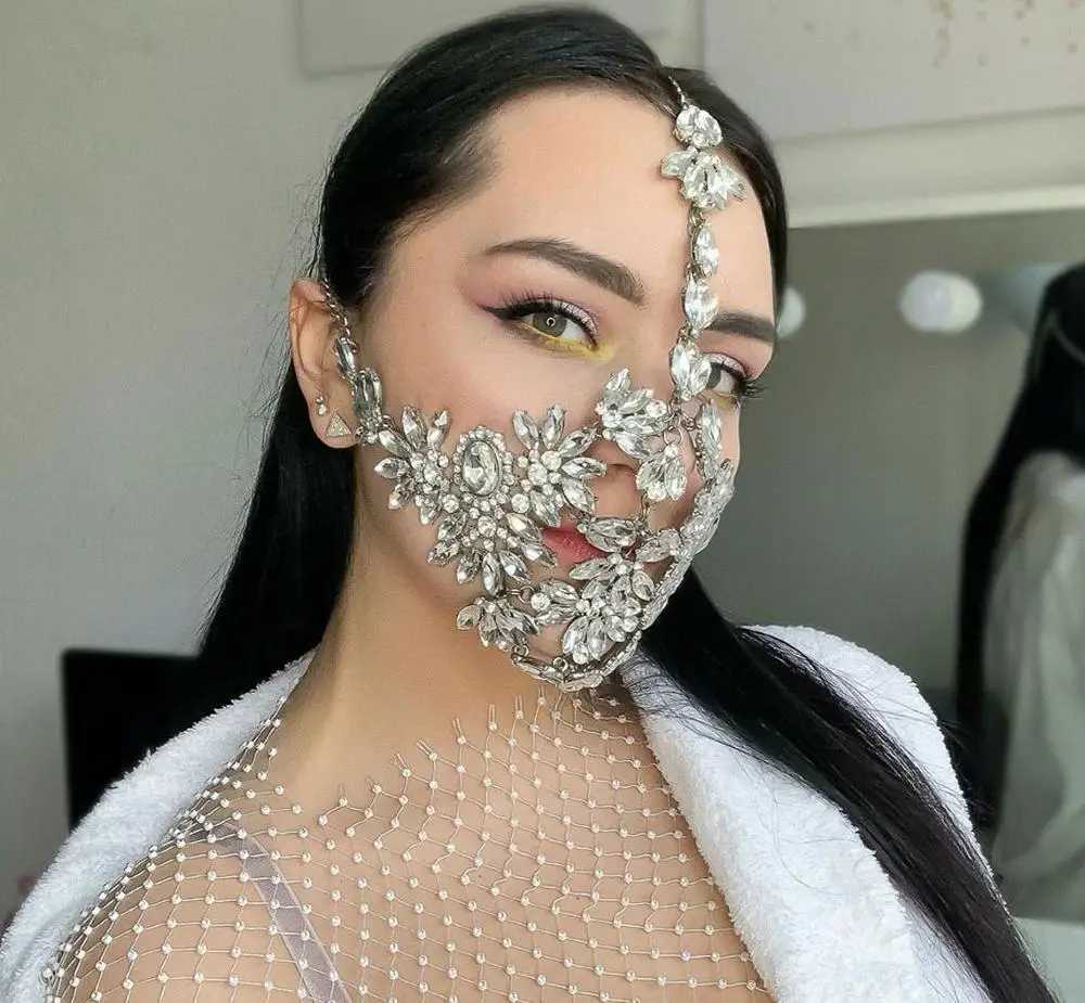 Stonefans Exaggerated Halloween Crystal Mask Cover Jewelry for Women Handmade Bling Rhinestone Mask Decoration W251029