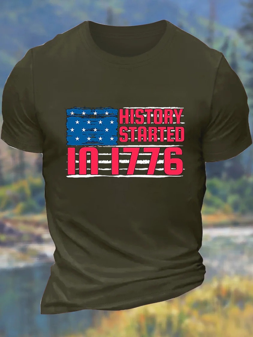 European and American Oversized Men's Independence Day Cotton Casual Letter T-Shirt - TT7330