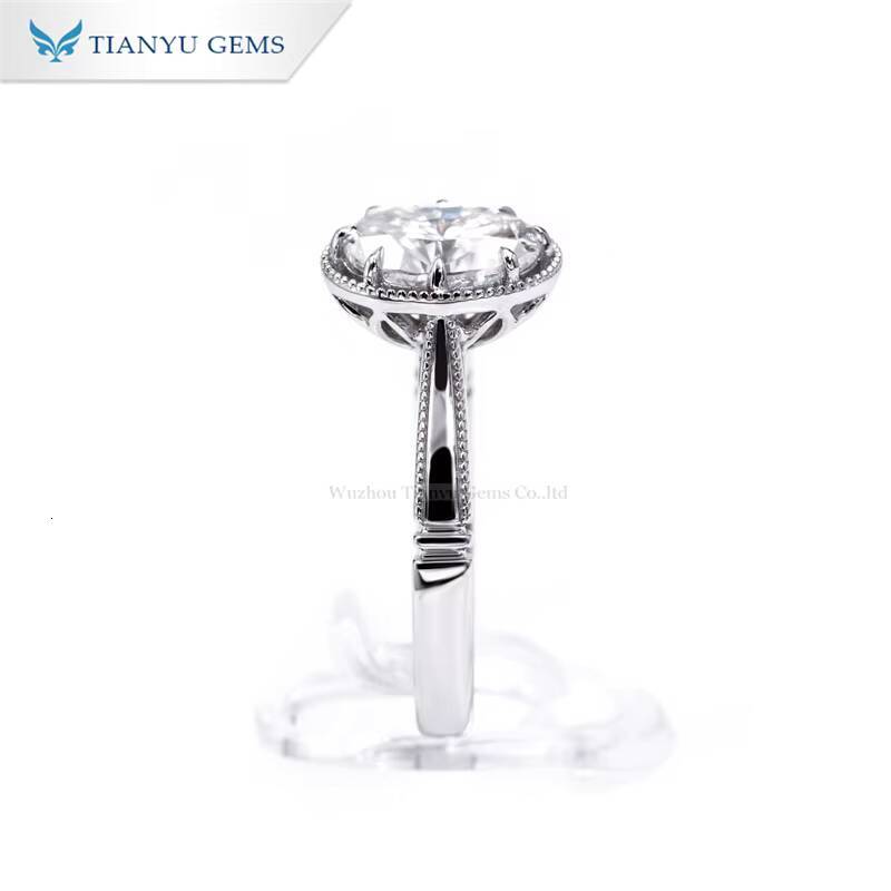 Tianyu Gems 3ct Oval Moissanite Diamond White Gold Ring Rhodium Jewelry