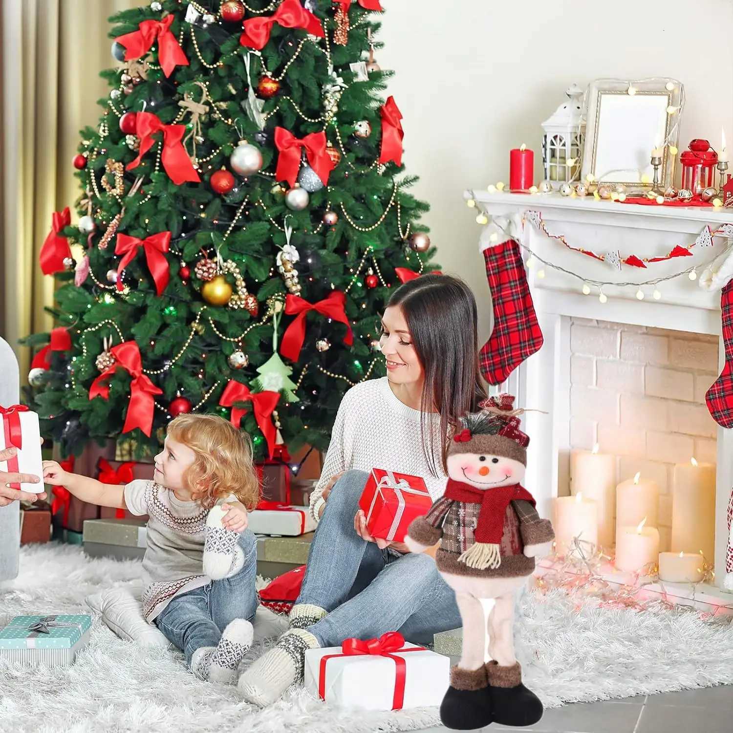 3PCS Retractable Christmas Decorative Dolls Set Reindeer Snowman Santa Claus Standing Ornaments Merry Christmas Home Party Decor C251030