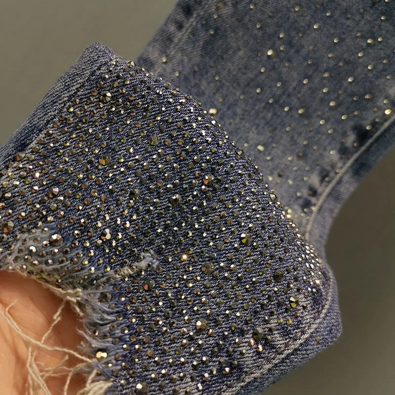 Rhinestone Jeans Women Stretch Jeans Fashion High Waist Denim Pants for Women Elegant Skinny Jeans Women Clothing 251029