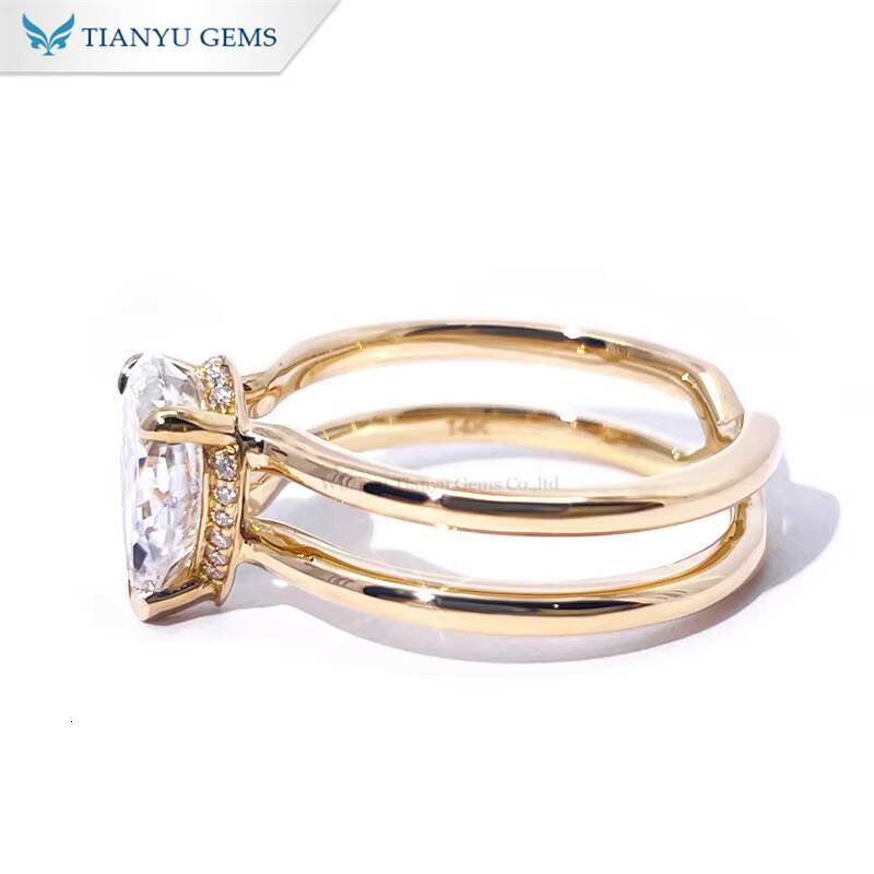 Tianyu Gems Moissanite Diamond 710mm Pear Cut 2carat 14k Yellow Gold Three Prongs Ring for Women Engagement