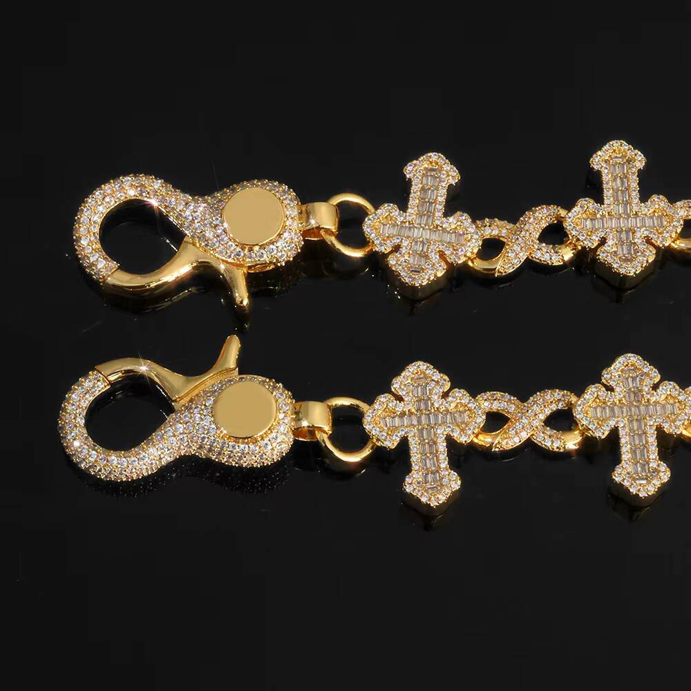 NUOYA Luxury 15MM Iced Out Pants Chain Silver Plated Cross and 8Character Infinite Design Bling moissanite Fine Hip Hop Jewelry Designer's style