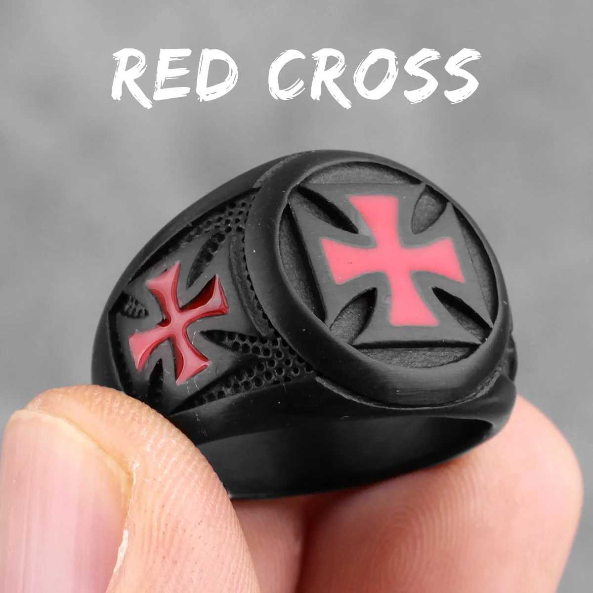 Red Cross Black Stainless Steel Mens Rings Religion Punk Hip Hop for Male Boyfriend Biker Jewelry Creativity Gift W251030
