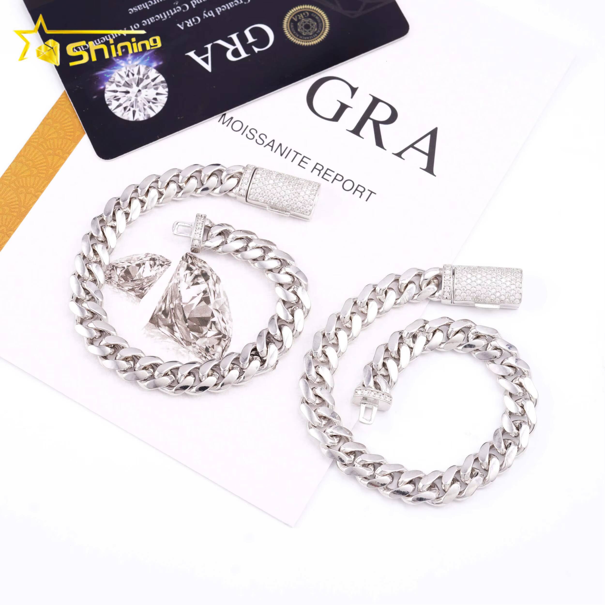 Hip Hop Jewelry Custom Moissanite Lock 8MM 14K Gold Plated Necklace Plain Silver 925 Cuban Link Chain