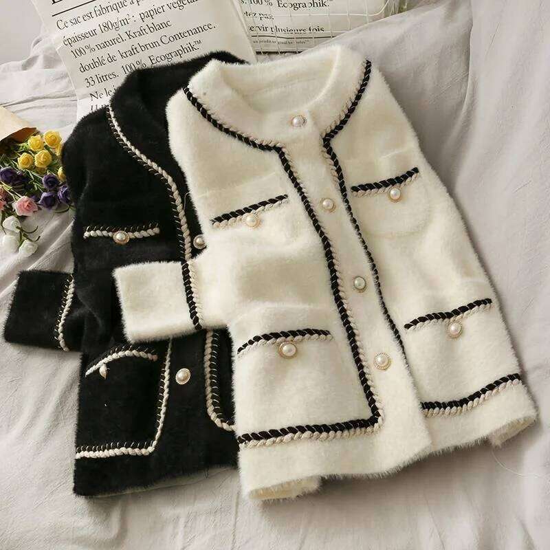 New Women's Autumn/Winter Thickened Knitted Sweater Cardigan Loose-Fit Mink Imitation Jacket Plus Size Top