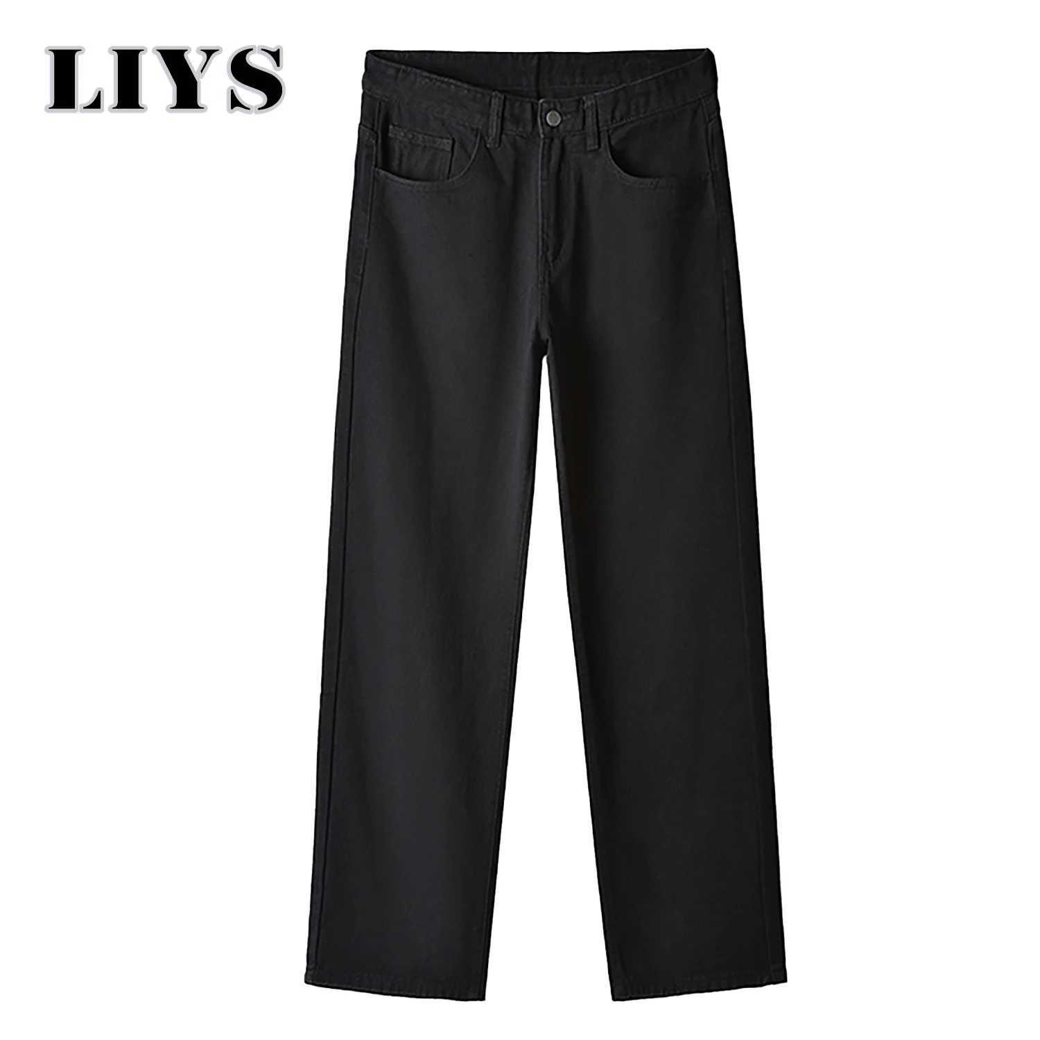 Autumn Mens Loose Straight Jeans Cotton Soft Drape Business Casual Trousers Classic Daily Pure Black Brand Baggy Denim Pants J251030