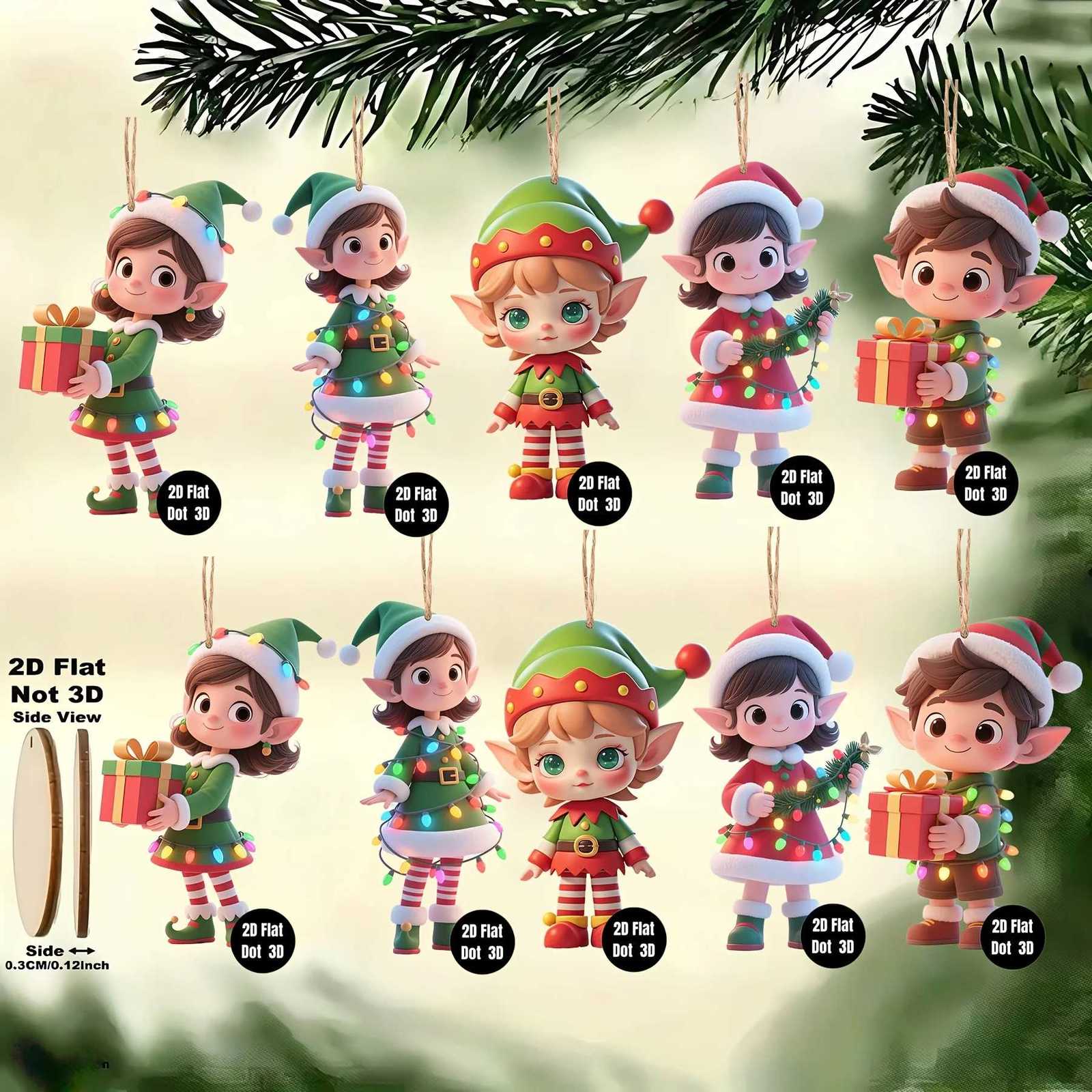 10pcsset Christmas Wooden Pendant Take The Gift Elf Xmas Tree Hanging Ornament Perfect for Xmas Party Decor Home New Year Gifts C251030