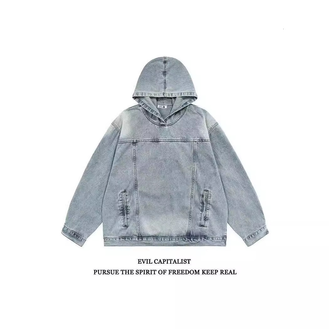 Washed Vintage Denim Hooded Loose Sweatshirt Jacket Trendy Hooded Jacket For Jacket Men Men And Designer Jacket Women High Street Loose Stylish Jacket