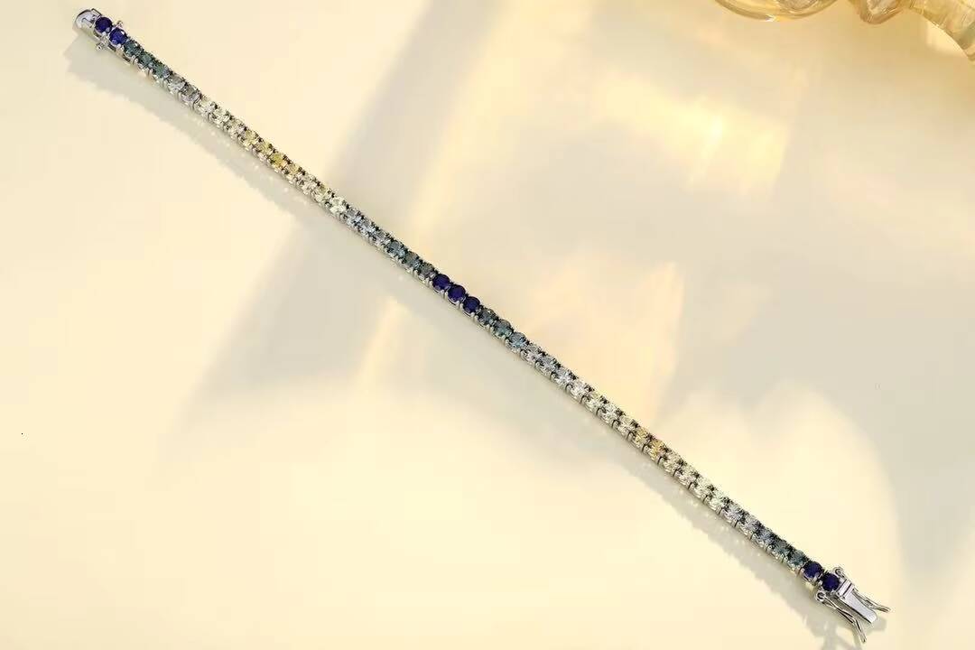 14K Solid Rose Gold Tennis Bracelet Trendy Design 25 mm Cut Natural Rainbow Sapphire for Weddings Moissanite Bracelets Bangles