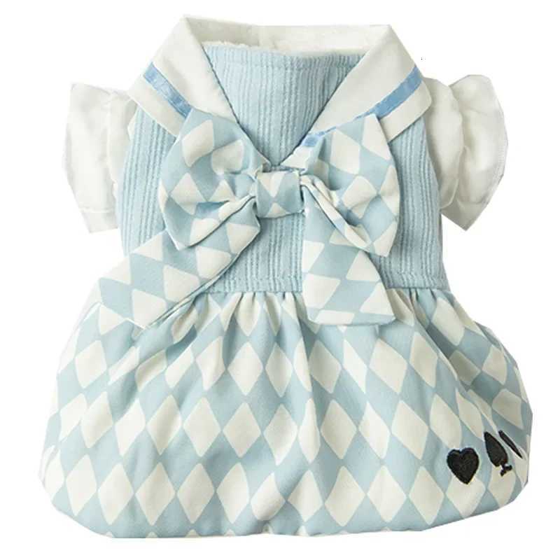 Autumn and Winter JK Plaid Fleece Warm Dog Dress Small Dog Teddy Bigbear Cat Skirt Pet Clothing C251030