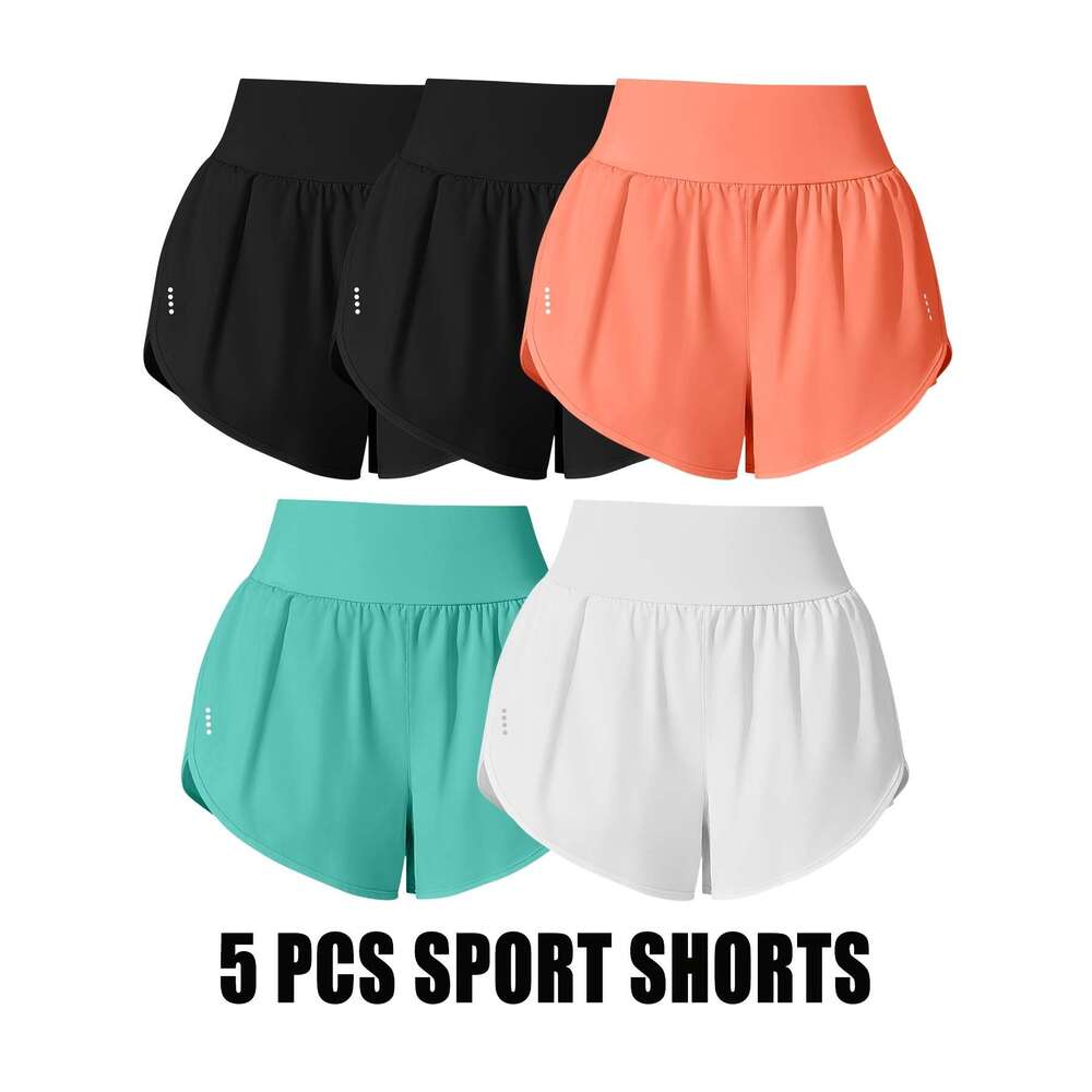 5-Pack Women'S Casual Sport Shorts, Polyester 85% Elastane 15%, Medium Stretch, Polka Dot Pattern, Cross Detail, Knit Fabric, 125g/m², 180g/m² Li