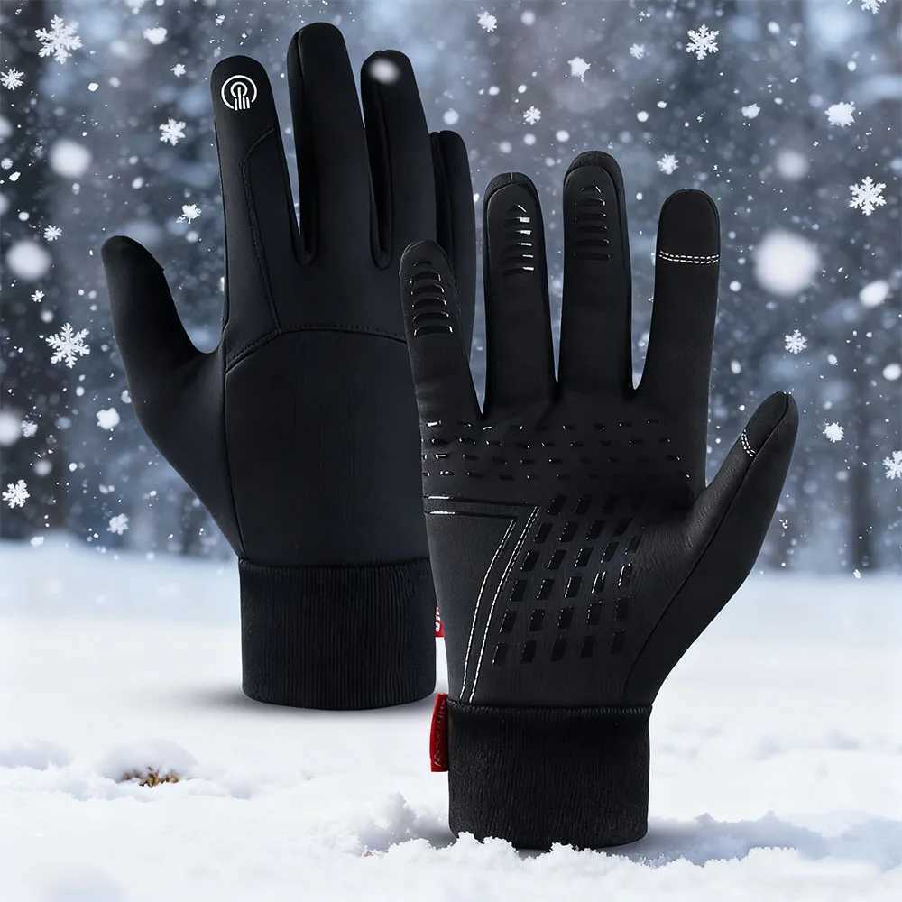 Winter Touch Screen Waterproof Gloves Mens Outdoor Cycling Skiing Waterproof Gloves Thickened Warm Non Slip Full Finger Gloves J251029